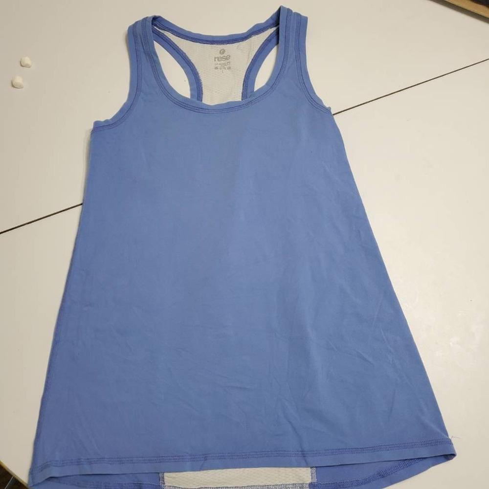 Rese Womens Tank Top Blue‎ Gray Color Block Scoop Neck Racerback L